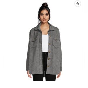 Time and Tru Women's Grey Brushed Herringbone Shacket, Size Small